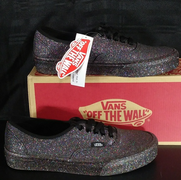 vans authentic glitter rainbow black